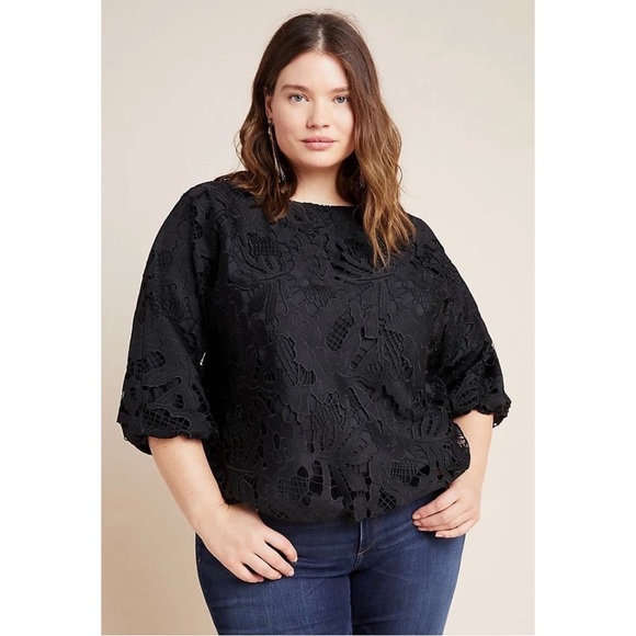 Anthropologie Anne Marie Black Lace Top NWT SZ 2X - Picture 1 of 15